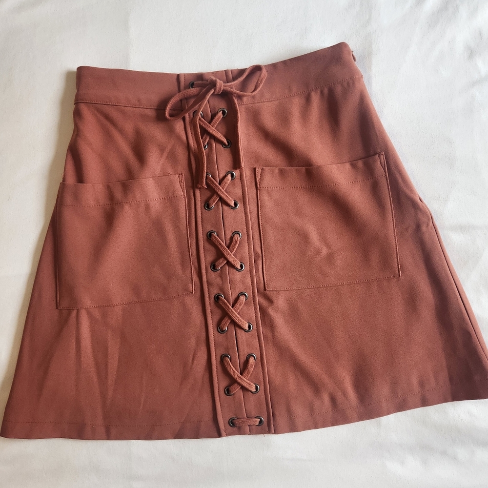 Lovers + Friends Beachwood Lace Up Mini Skirt Y2K Revival Rusty Orange